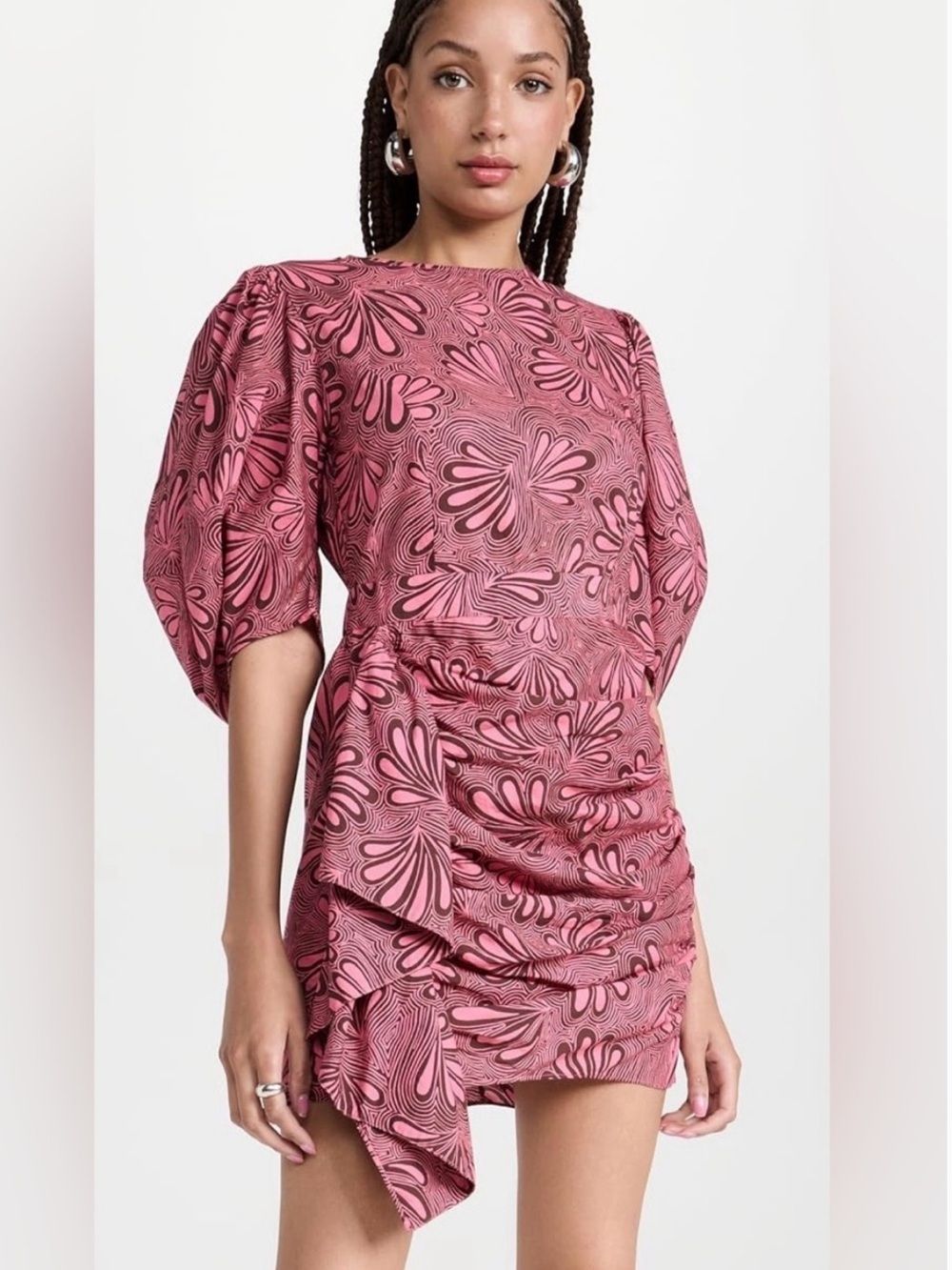 RHODE Pia Pink Floral-Print Puff-Sleeve Mini Dress Size 8